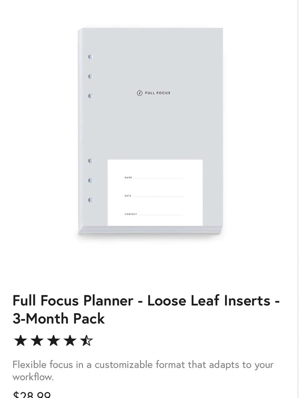 Full Focus Michael Hyatt Refill Pages for Ring-Binder Planners - Set of 4